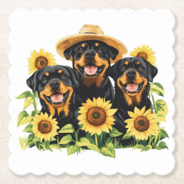 Porta-copo De Papel Cães Rottweiler Cercados Por Girassóis