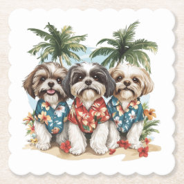 Porta-copo De Papel Cães Shih Tzu Vestindo Camisas Havaianas