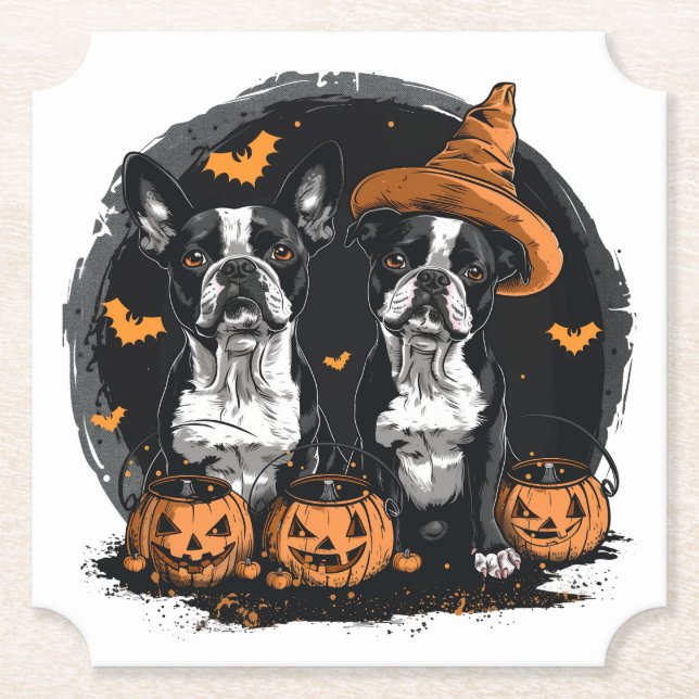 Porta-copo De Papel Cães Terrier de Boston Halloween (Frente)