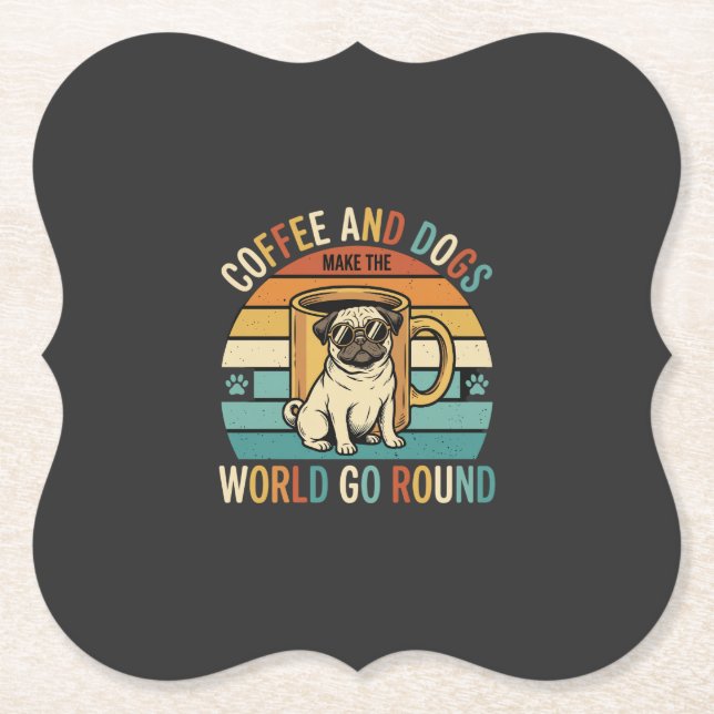 Porta-copo De Papel Café e Cães Pug Retro Amante (Frente)