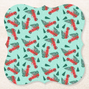 Porta-copo De Papel Caminhão de Natal Com Uma Árvore Vermelha