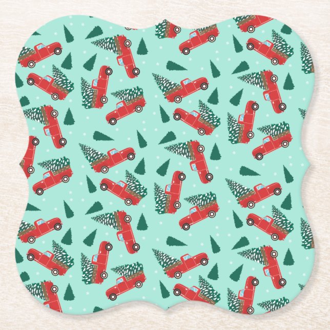 Porta-copo De Papel Caminhão de Natal Com Uma Árvore Vermelha (Frente)