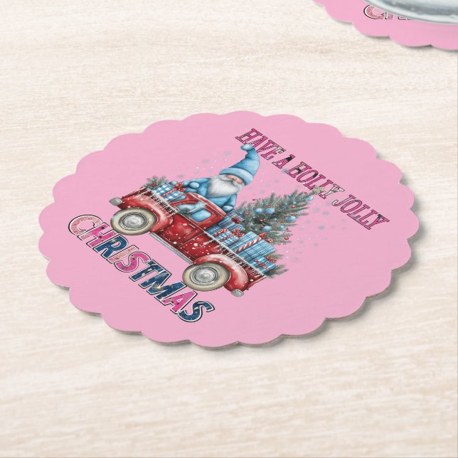 Porta-copo De Papel Caminhão de Papais noeis de Natal Rosa (Angular)