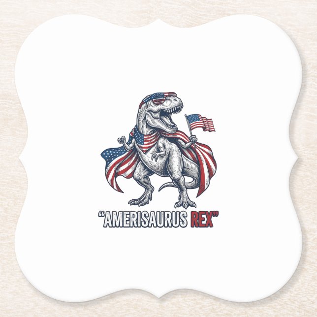 Porta-copo De Papel Camisa branca com design patriótico de T-Rex Ameri (Frente)