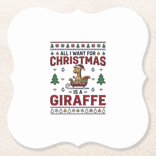 Porta-copo De Papel Camisa de Natal Funny Giraffe Sleigh Des (Frente)