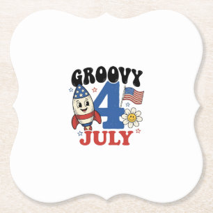 Porta-copo De Papel Camisa Patriótica Foguete Groovy 4 de Julho Design