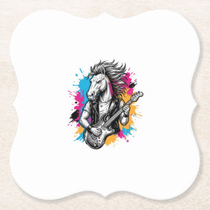 Porta-copo De Papel Camisa Vintage de Gravura de Cavalo Tocando Guitar