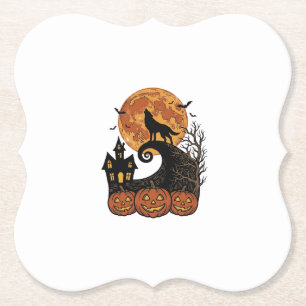 Porta-copo De Papel Camisa Vintage Halloween Lobo Lua Abóbora Design_1