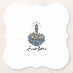 Porta-copo De Papel Camiseta Cristã Farol Vintage Jesus Salva_1