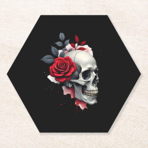 Porta-copo De Papel Camiseta Rosa Flor Vermelha Mão Caveira Esqueleto