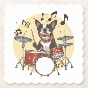 Porta-copo De Papel Cão Boston Terrier Tocando Tambores