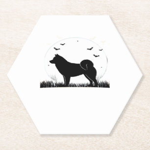 Porta-copo De Papel Cão de Hokkaido � Silhueta da Lua de Halloween T C