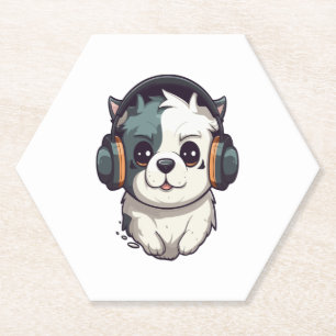Porta-copo De Papel Cão ouvindo música