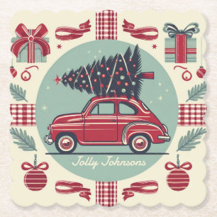 Porta-copo De Papel Carro Antigo Vermelho de Natal Férias Vintage