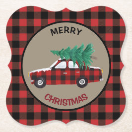 Porta-copo De Papel Carro de Natal Padrão de Xadrez de Buffalo