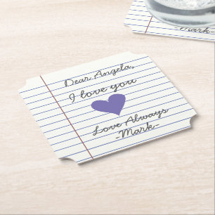 Porta-copo De Papel Carta de amor manuscrita do notebook ou mensagem p