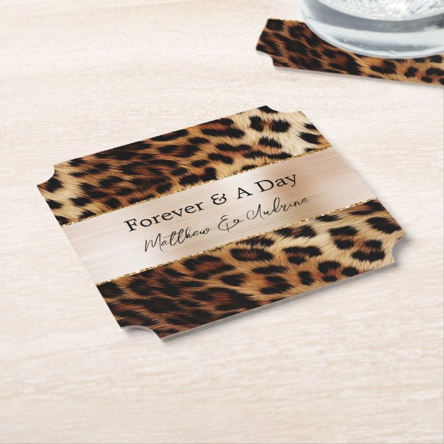 Porta-copo De Papel Casamento Animal Brown Cream Leopard (Angular)
