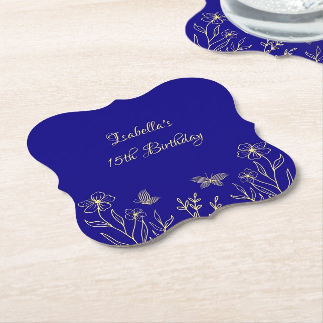 Porta-copo De Papel Casamento azul real, simples e elegante, com flor  (Angular)