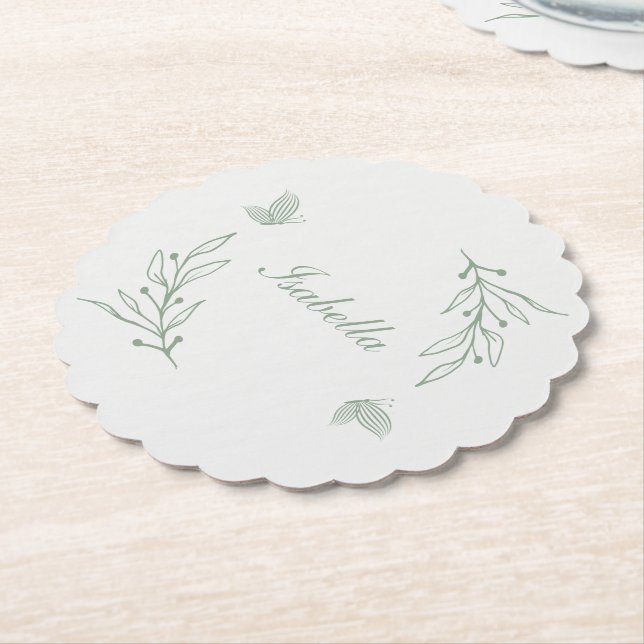 Porta-copo De Papel Casamento botânico verde-sábio simples (Angular)