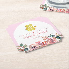 Porta-copo De Papel Casamento chinês de arco floral branco-rosa