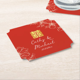 Porta-copo De Papel Casamento chinês moderno e elegante com flores e e