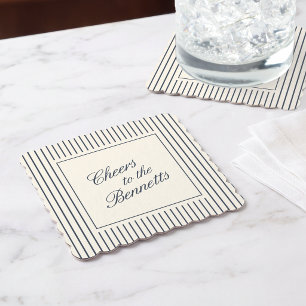 Porta-copo De Papel Casamento Clássico Navy & Creme com Letra de Forma