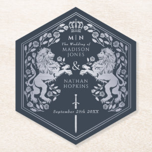 Porta-copo De Papel Casamento com Espadas da Lion Real Azul Medieval