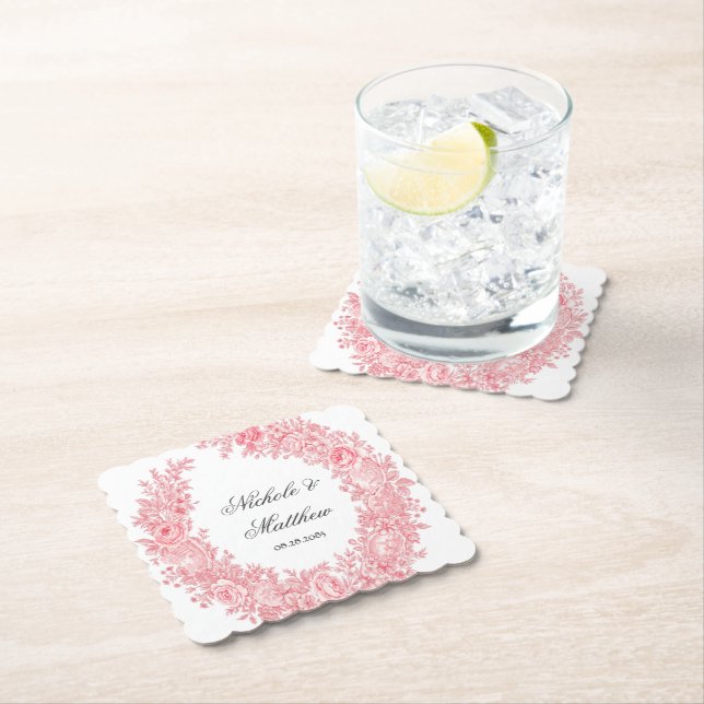 Porta-copo De Papel Casamento com Flor Romântica Rosa (Insitu)