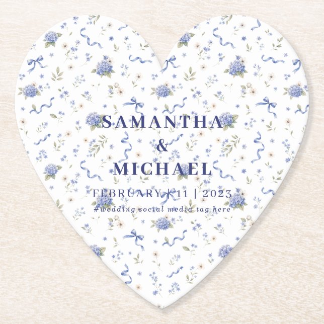 Porta-copo De Papel Casamento com Flores de Tendência Marinha Azul Pad (Frente)
