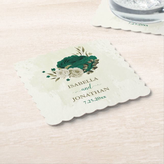 Porta-copo De Papel casamento das flores verdes esmeraldas (Angular)
