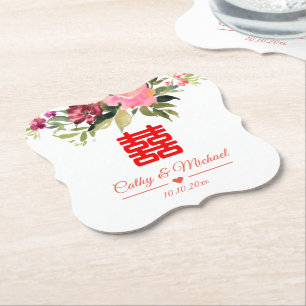 Porta-copo De Papel Casamento de flores aquarela dupla felicidade