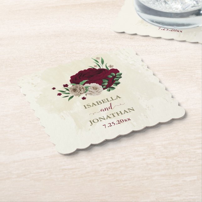 Porta-copo De Papel Casamento de flores de champanhe borgonha (Angular)