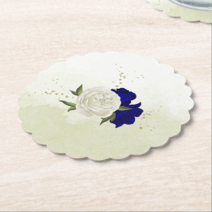 Porta-copo De Papel casamento de flores e folhagens azul royal e branc