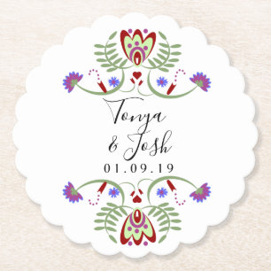 Porta-copo De Papel Casamento de Flores Folclóricas Mexicanas Elegante