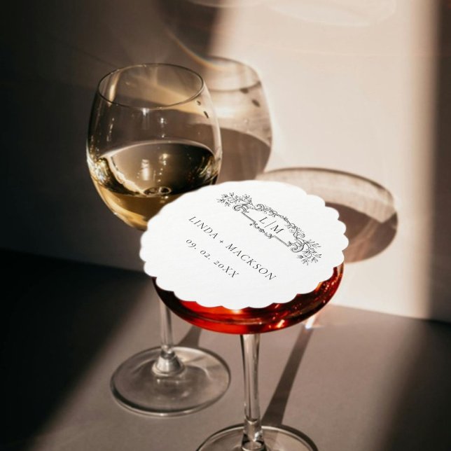 Porta-copo De Papel Casamento de monograma da crista botânica Elegante (Criador carregado)