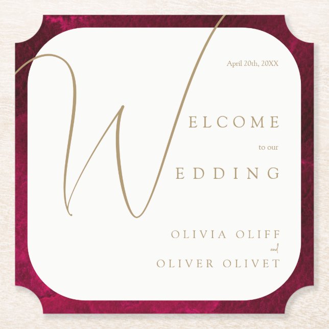 Porta-copo De Papel Casamento de Passão Burgundy (Frente)