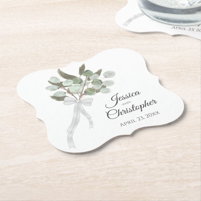 Porta-copo De Papel Casamento Elegante Eucalyptus Buquê Boho Watercolo (Angular)