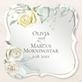 Porta-copo De Papel Casamento Elegante Watercolor Amarelo-marfim Rosa