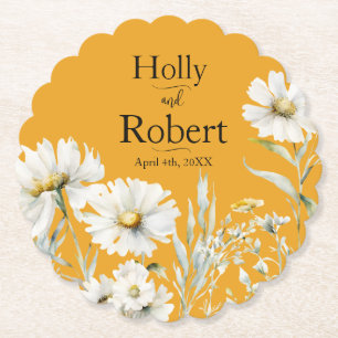Porta-copo De Papel Casamento Floral Amarelo Açafrão, Margarida