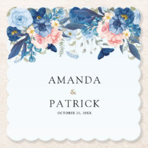 Casamento Floral Aquarela Azul Marinho Rosa