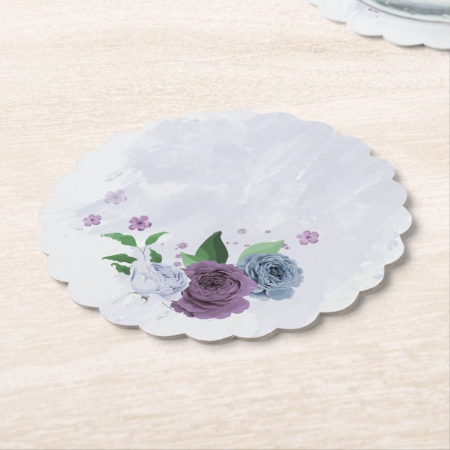 Porta-copo De Papel Casamento floral azul roxo (Angular)