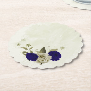 Porta-copo De Papel Casamento floral bege azul real