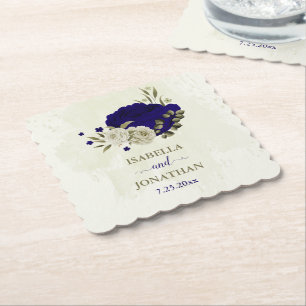 Porta-copo De Papel Casamento floral bege azul real