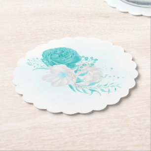 Porta-copo De Papel casamento floral branco turquesa