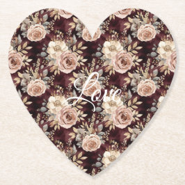 Porta-copo De Papel Casamento Floral Burgundy Red Blush