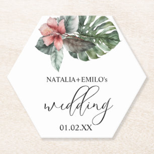 Porta-copo De Papel Casamento Floral de Folha de Monstera em Aquarela