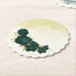 Porta-copo De Papel Casamento floral de ouro verde-esmeralda