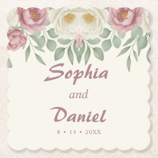 Porta-copo De Papel Casamento Floral de Peônia Rosa Elegante e Empolvi