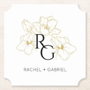 Porta-copo De Papel Casamento Floral Dourado Falso Monograma Chic