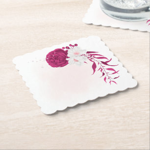 Porta-copo De Papel casamento floral fúcsia e branco